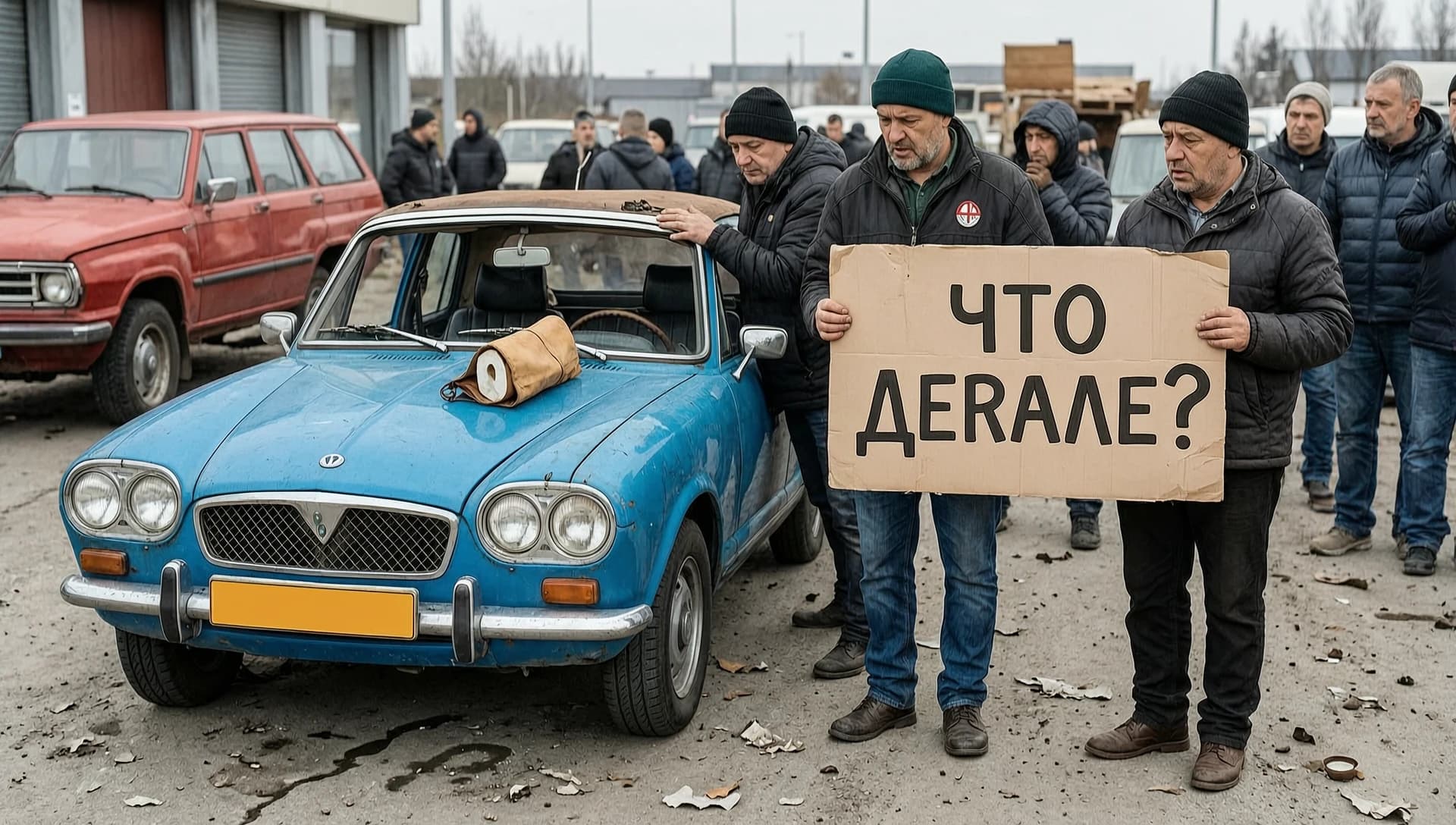Дефицит топлива, бензина нет и добавь надпись Что дальше?