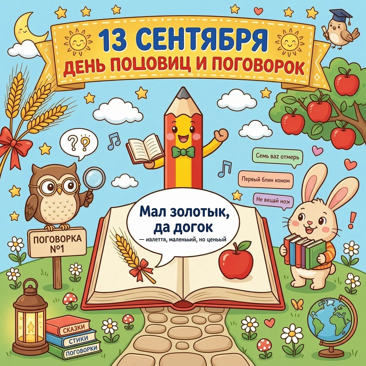 создать картинку для детей , 13 сентября день пословиц и поговорок