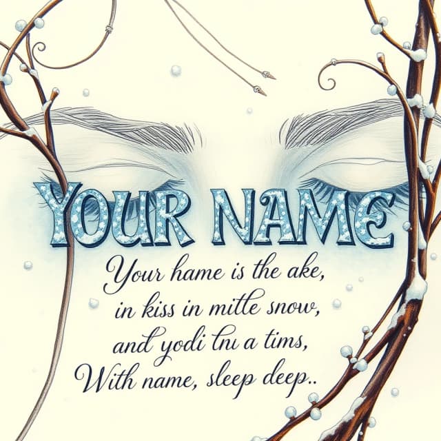 Your name — oh, it’s impossible! —
Your name is a kiss in the eyes,
In the gentle chill of motionless eyelids.
Your name is a kiss in the snow.
A key, icy, blue sip…
With your name, sleep is deep.” (Style):romantic fantasy, the Silver Age, close‑up, poem, art design, gradient, elegance, dedication. Marina Tsvetaeva, Alexander Blok.
Inner light. High quality, 4K, intricate details. Column text. Text color: graphite-pearl. Beautiful italic Italian font decorated with snow patterns.