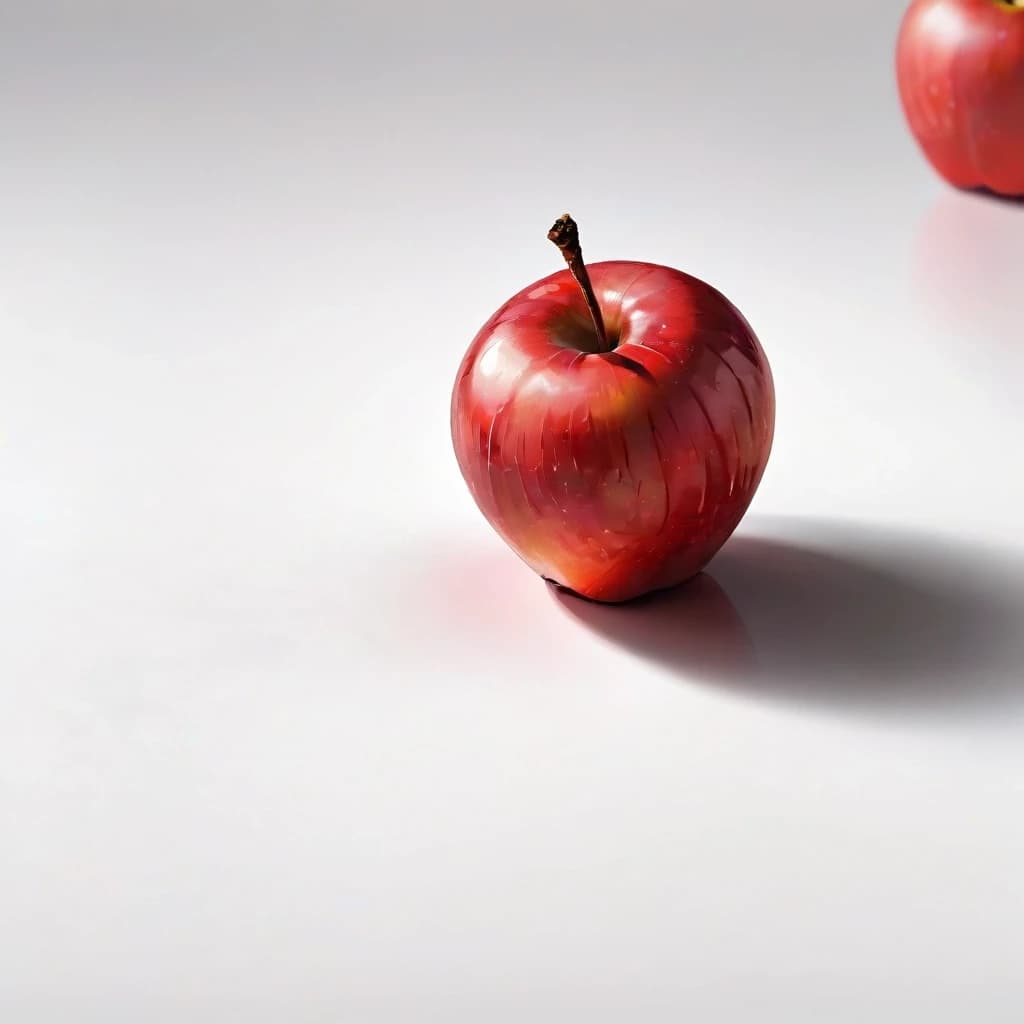 a red apple on a white table