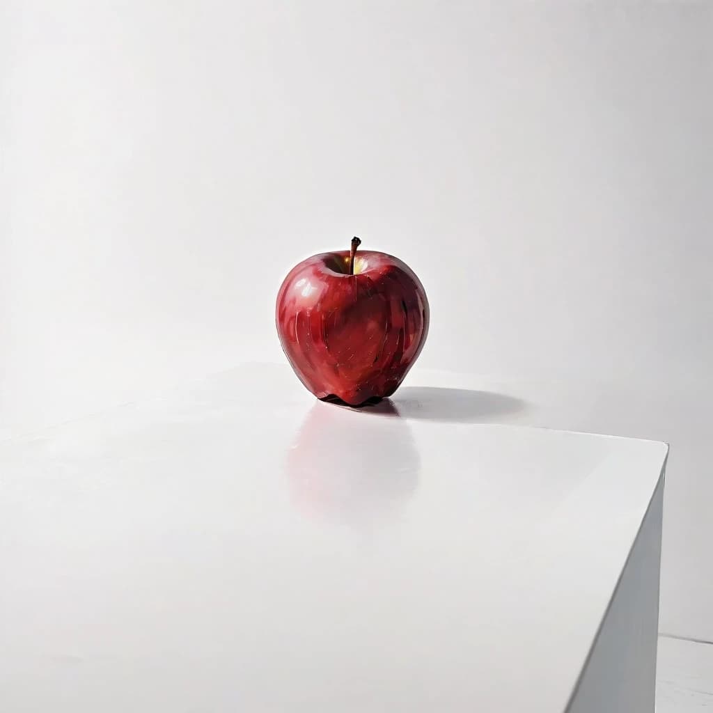 a red apple on a white table