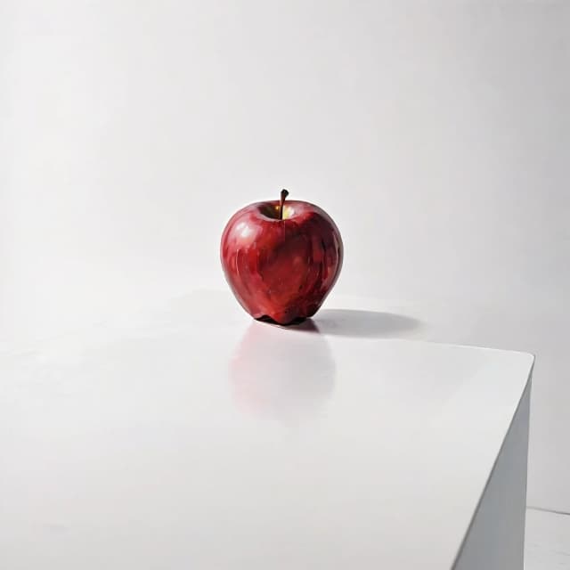 a red apple on a white table