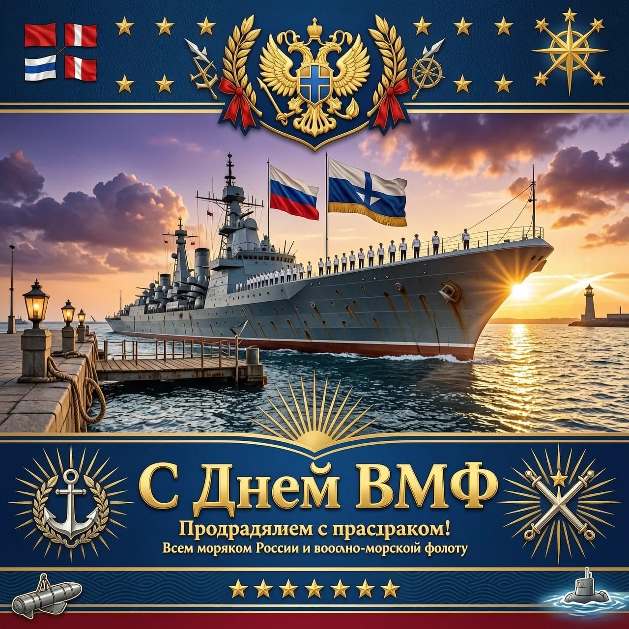 Картинка с поздравлением с днем ВМФ, с надписью "С Днём ВМФ". Фотки должны быть сочными и выглядеть роскошно, дорого, величественно, реалистично