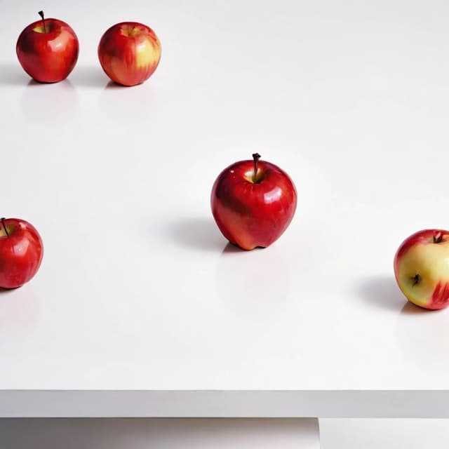 a red apple on a white table