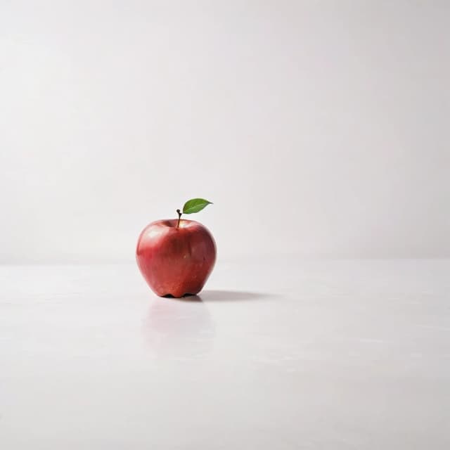 a red apple on a white table