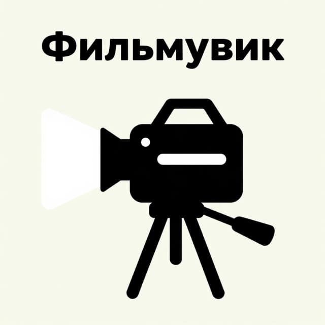 изображение мультяшное. что то связанное с кино пленка, стоп снято может камера для съемки это все объединено в  одно и где нибудь надпись Фильмувик, изображение в 2d минималистичное и надпись должна быть на кириллице