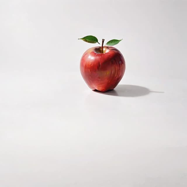 a red apple on a white table