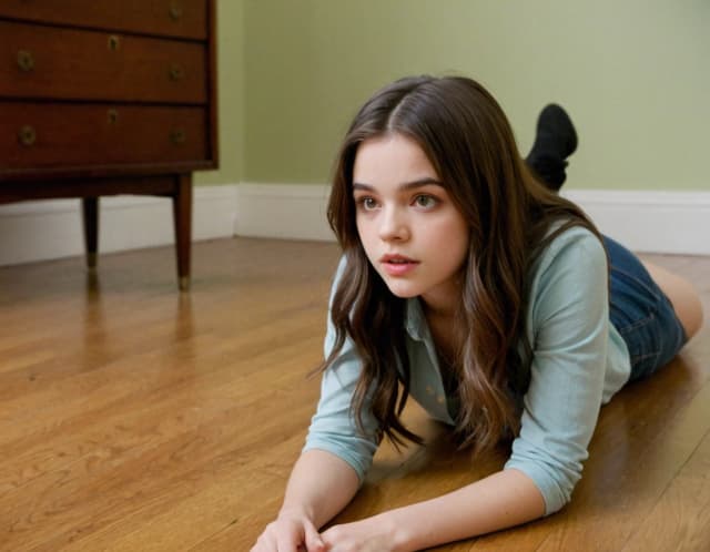 India Joy Eisley in 19 years old sits on her bottom on floor