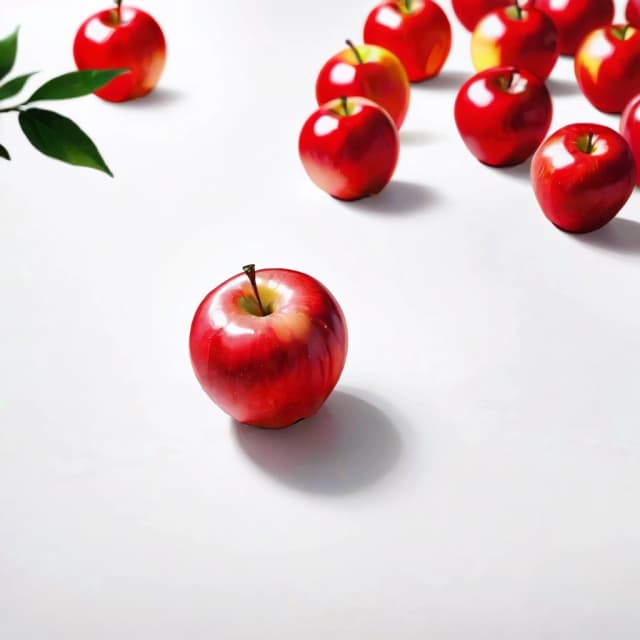a red apple on a white table