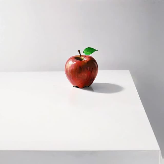 a red apple on a white table