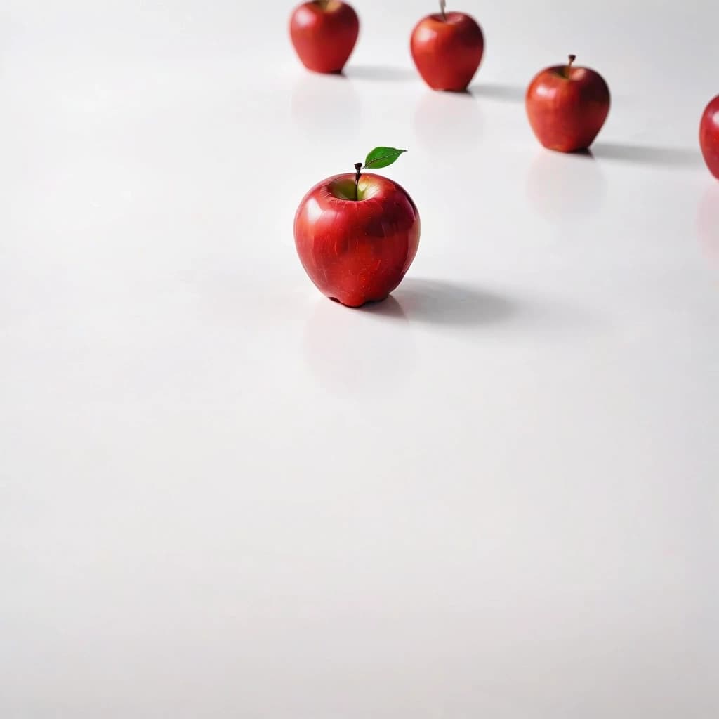 a red apple on a white table