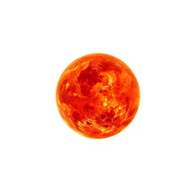 Award-winning professional photo on a perfect white background. A masterpiece, stunningly beautiful. A red-hot planet with oceans of molten metal.