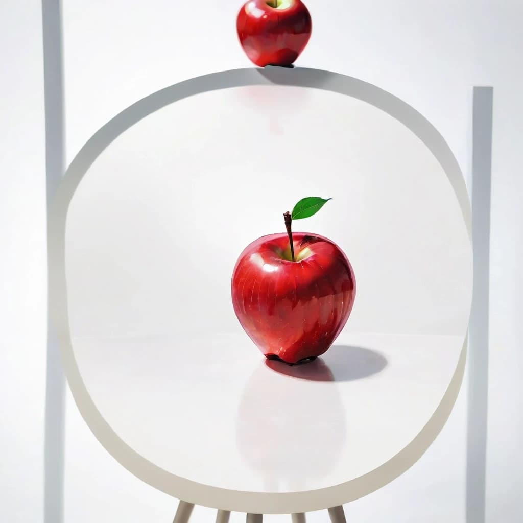 a red apple on a white table