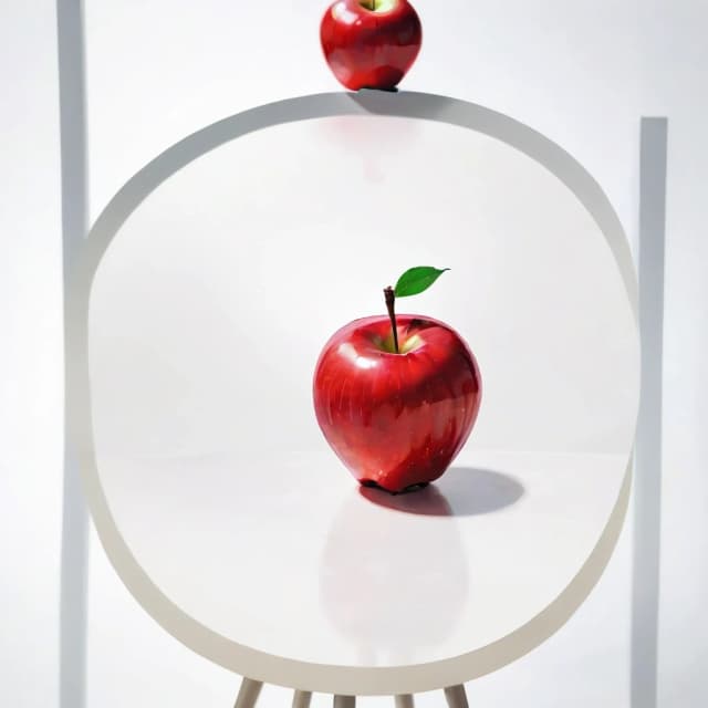 a red apple on a white table