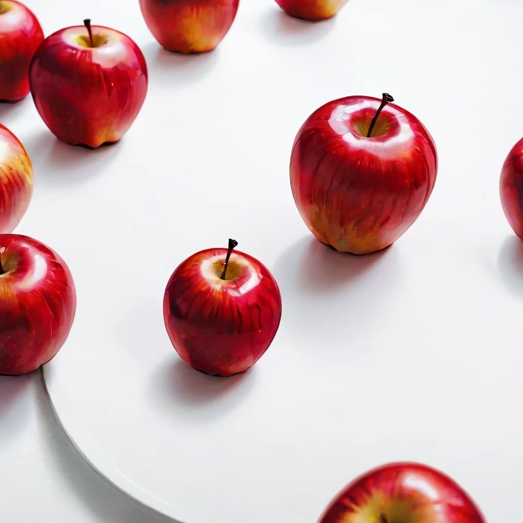 a red apple on a white table