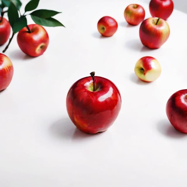 a red apple on a white table