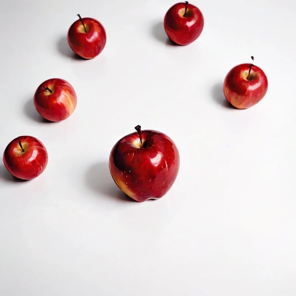 a red apple on a white table