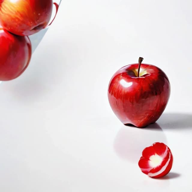 a red apple on a white table