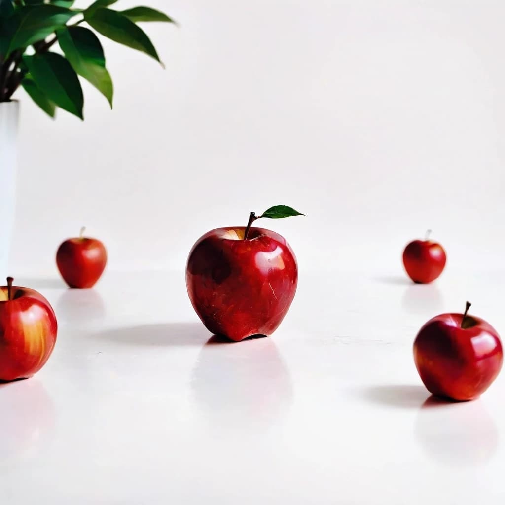 a red apple on a white table