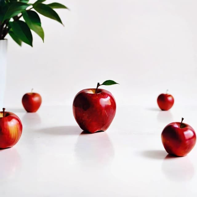 a red apple on a white table