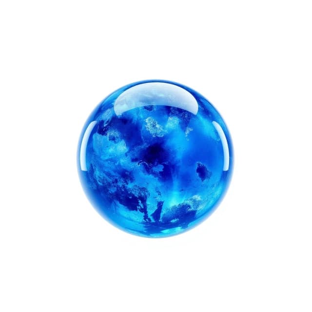 Award-winning professional photo on a pristine white background. A masterpiece, stunningly beautiful. A planet made entirely of bright blue gas and glass.