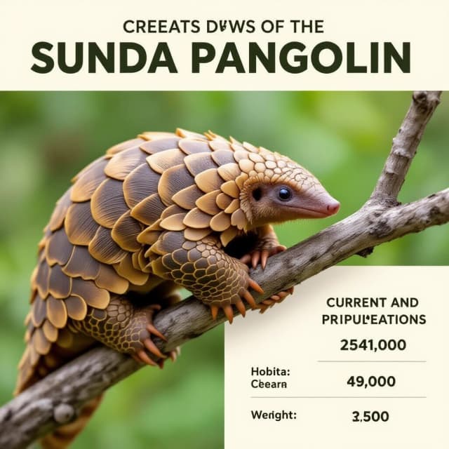 сделай плакат про sunda pangolin место жительства сколько их в разных странах и сколько было раньше в этих же странах что едят сколько весят