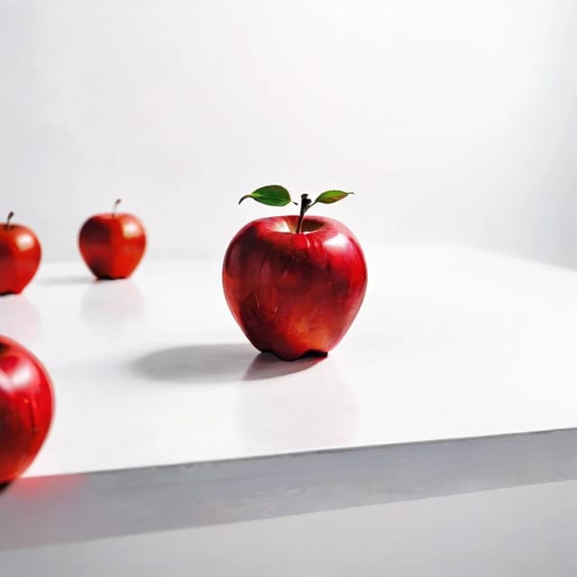 a red apple on a white table