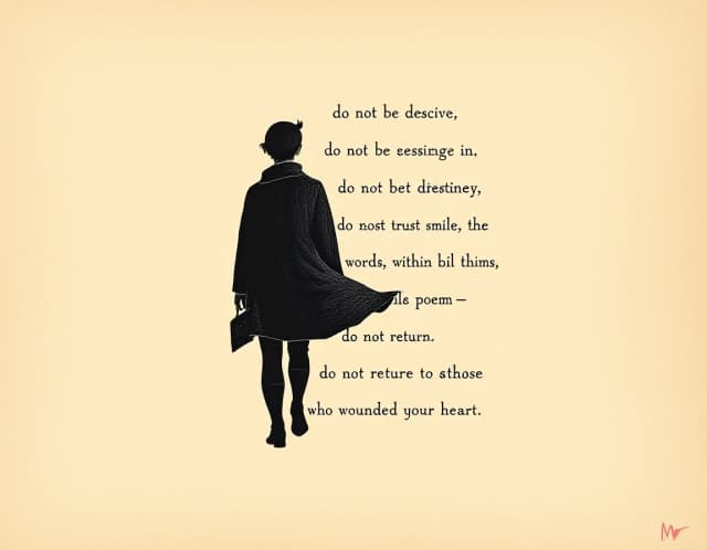 Do not believe, do not be deceived, do not let them in. Do not call strangers your destiny. Do not trust smiles, oaths, or words; within them, bile flows like a putrid poison. Do not mistake me for a poem—do not ask. Do not return to those who wounded your heart.