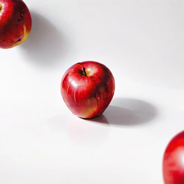 a red apple on a white table