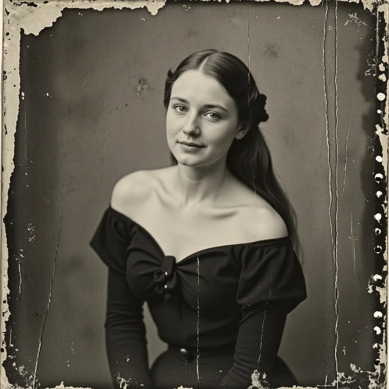 нарисуй  вертикальные царапины, справа видны следы от перфорации фотоплёнки