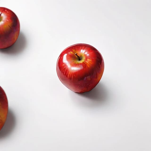 a red apple on a white table