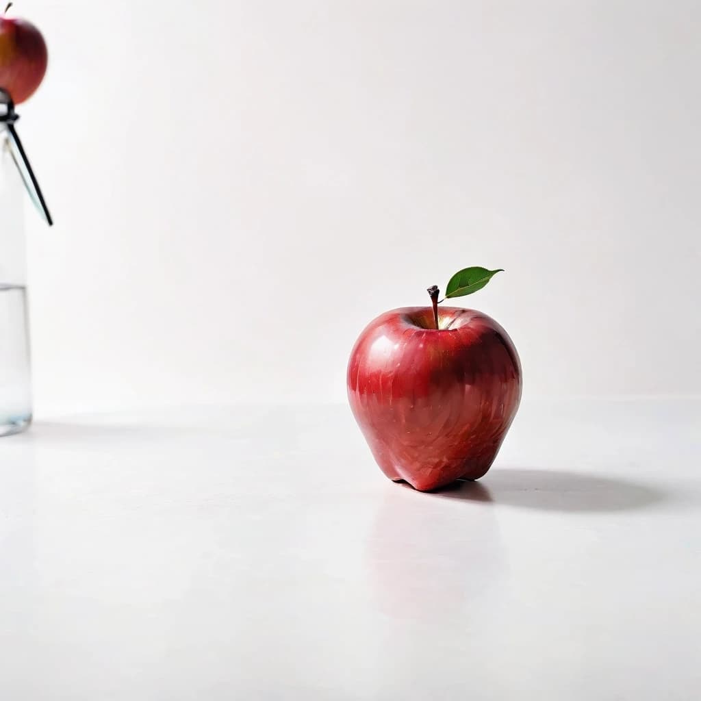a red apple on a white table