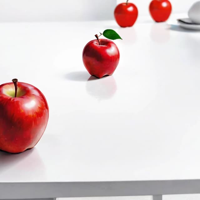 a red apple on a white table