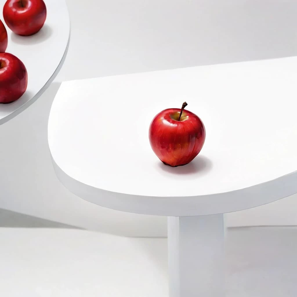 a red apple on a white table