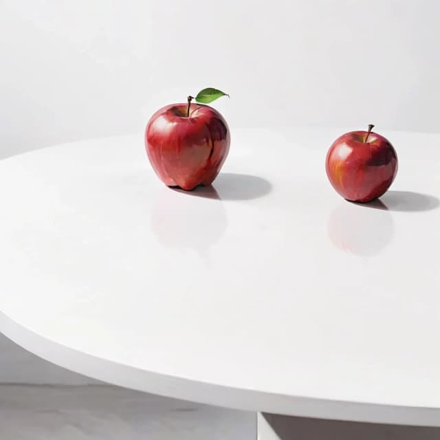 a red apple on a white table