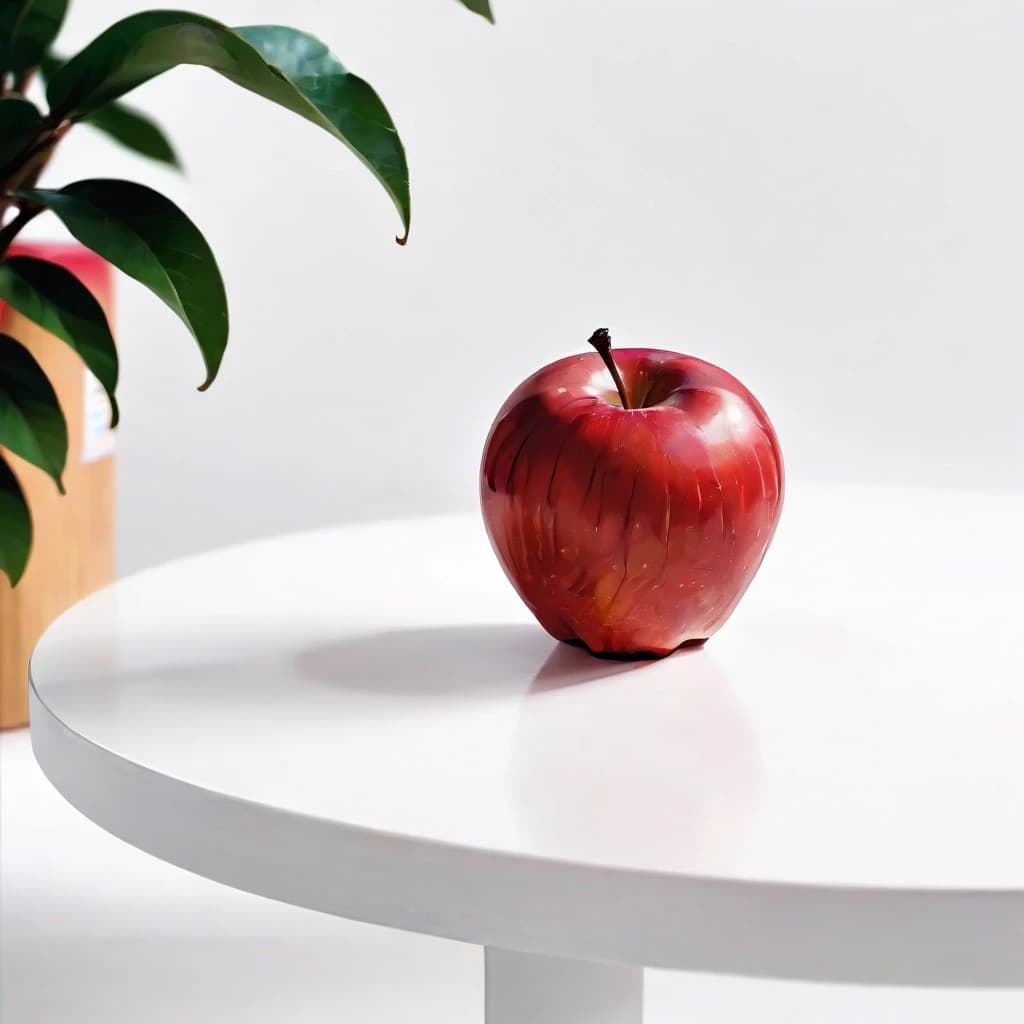 a red apple on a white table