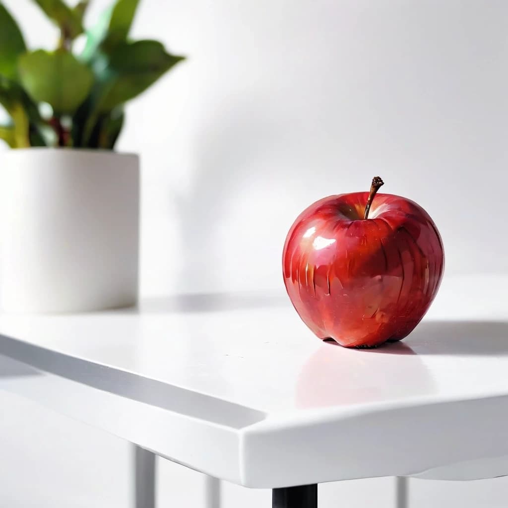 a red apple on a white table