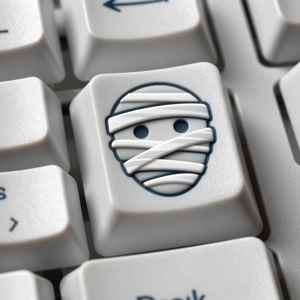 A mummy face keycap engraved with stripes on the entire key in an enlarged size for the gaming keyboard