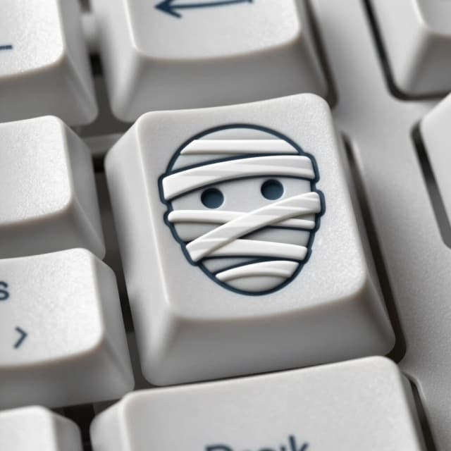 A mummy face keycap engraved with stripes on the entire key in an enlarged size for the gaming keyboard