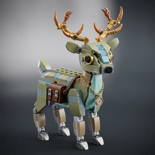 A never-before-seen original LEGO creation: [Bambi the deer].
Designed as a unique custom minifigure or brick-built character NOT found in any official LEGO set, catalog, or fan database.
Completely original color scheme: no primary colors, only an unconventional palette with muted tones, metallic accents, and unexpected color combinations.
Unusual symmetrical design.
Hybrid aesthetics, unrelated themes combined into a single, cohesive character.
Meticulous detailing: custom accessories never seen in official sets, unique surface textures, distressed plastic finish with subtle scratches, scuffs, and authentic wear marks indicating real-world use.

Cinematic studio lighting, macro photography, shallow depth of field, ultra-realistic plastic material with visible injection-molded seams and authentic LEGO clutch mechanism details, 8K resolution, isolated on a solid gradient background.
No logos, no existing IP characters, no recognizable franchises, no copies of any existing sets, no references to official LEGO themes.