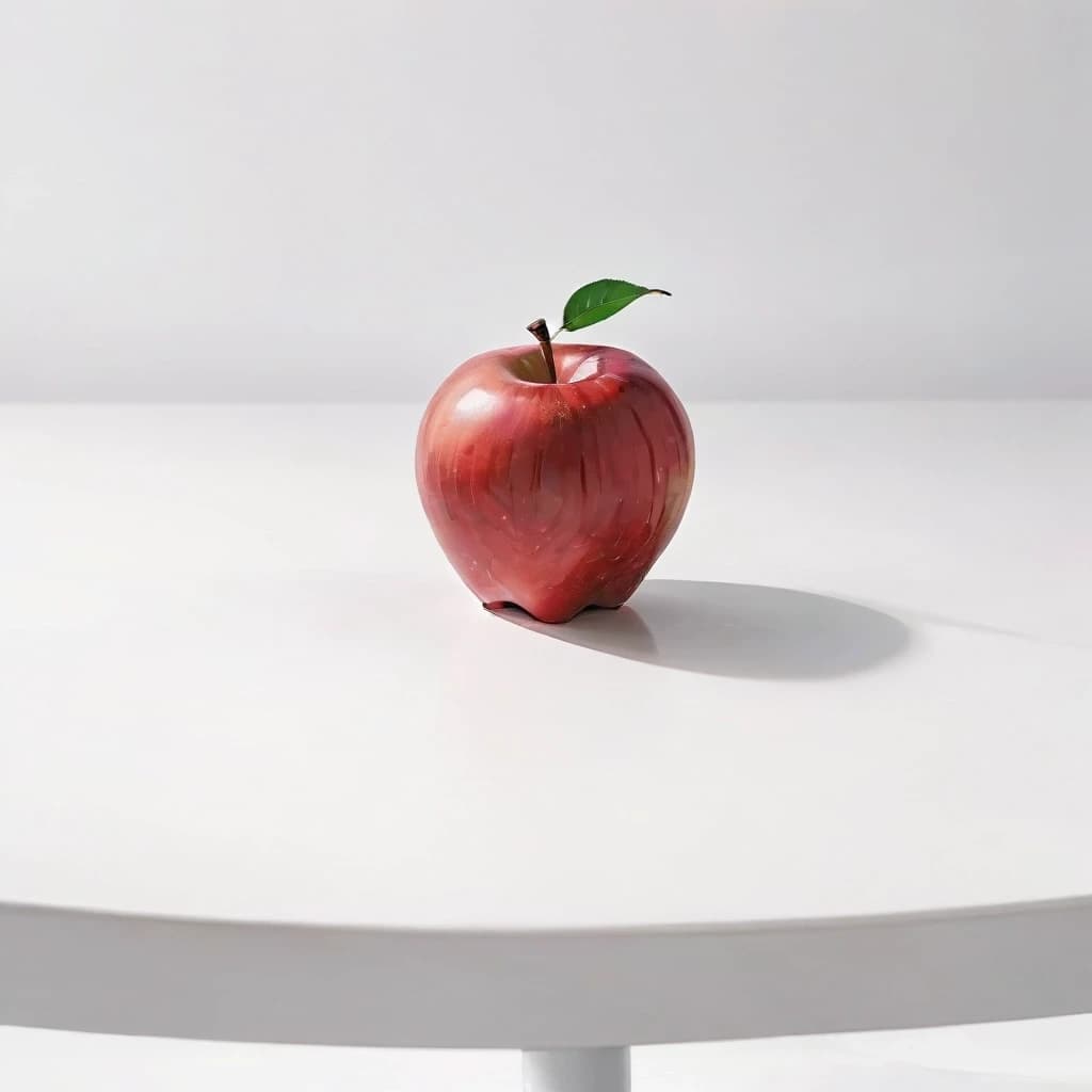 a red apple on a white table