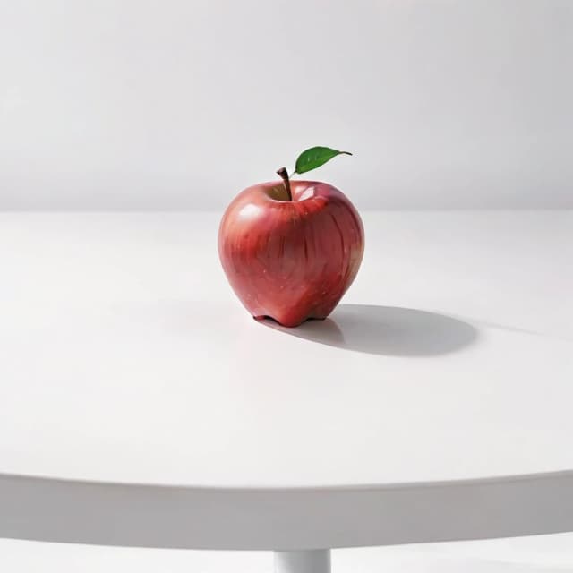 a red apple on a white table