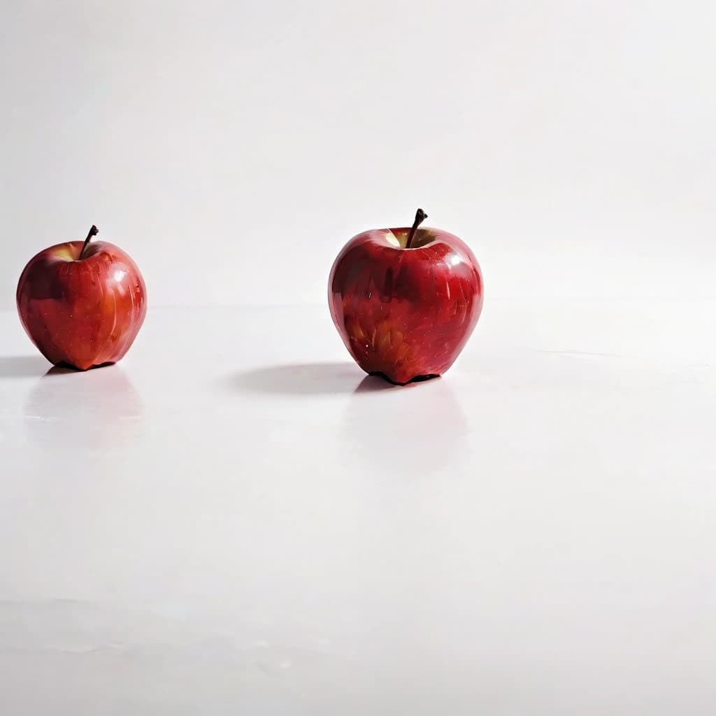 a red apple on a white table