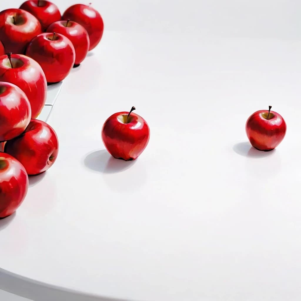 a red apple on a white table