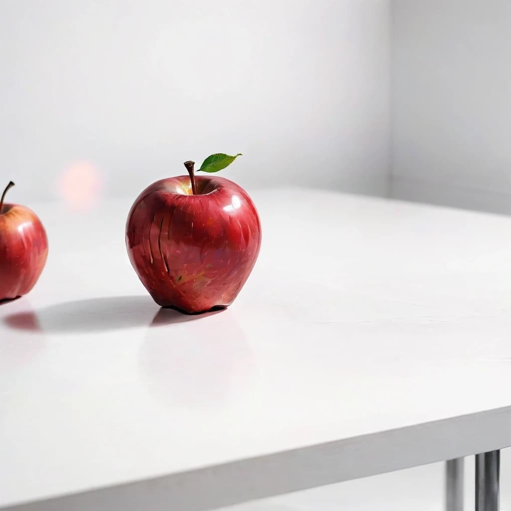 a red apple on a white table