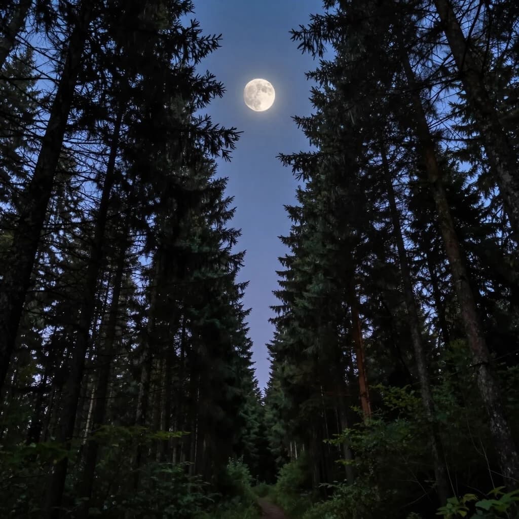 Лес с деревьями до луны