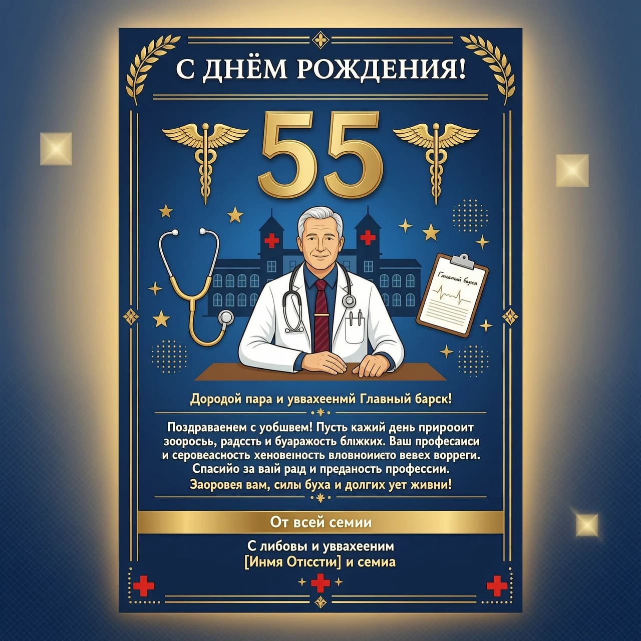 Картинка поздравление с юбилеем (55лет) отцу (врач по профессии, главный врач)