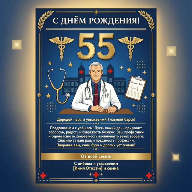 Картинка поздравление с юбилеем (55лет) отцу (врач по профессии, главный врач)