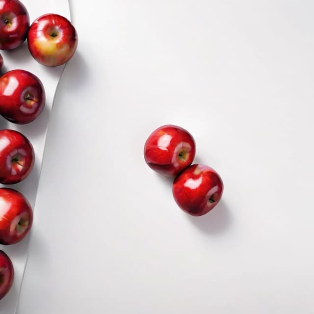 a red apple on a white table