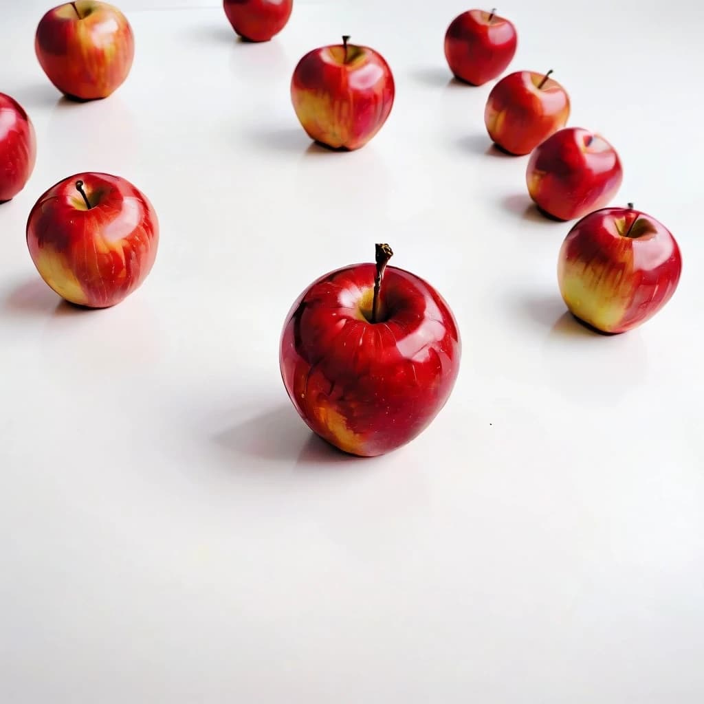 a red apple on a white table